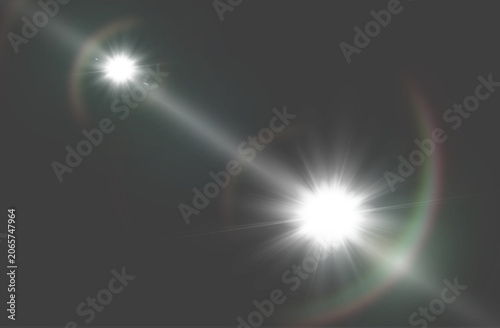 Foto Bright white lens flare overlay effect with dual starburst and rainbow halo