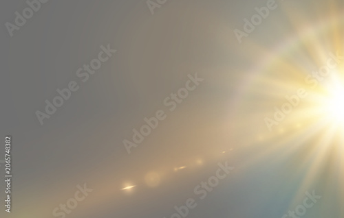  Bright golden sun rays bursting through rainbow lens flare overlay