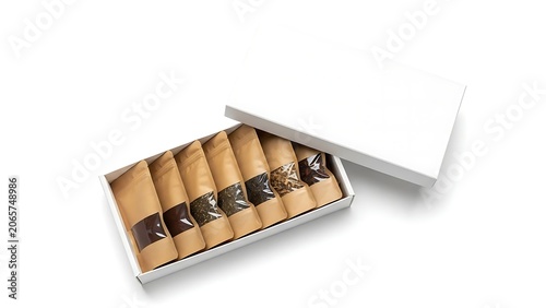 Elegant box of rolled sweets arranged in a row