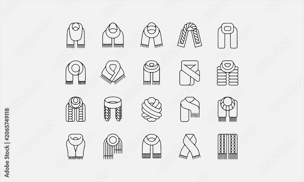 Fototapeta premium Winter Scarf Cozy Fashion Vector line art icon set Illustration