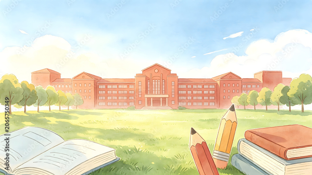 Fototapeta premium Back to school campus hand drawn illustration background