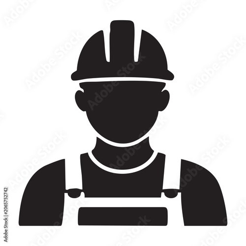 Black silhouette construction worker icon isolated on white background, Vector, illustration