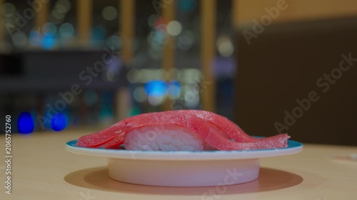 Fresh Salmon Sushi on Plate. Close-Up of Japanese Nigiri with Soft Bokeh Background