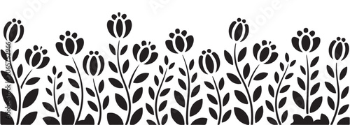Black and White Floral Stencil Design: Elegant Botanical Border Silhouette Graphic for DIY Crafts and Vinyl Cutting Projects