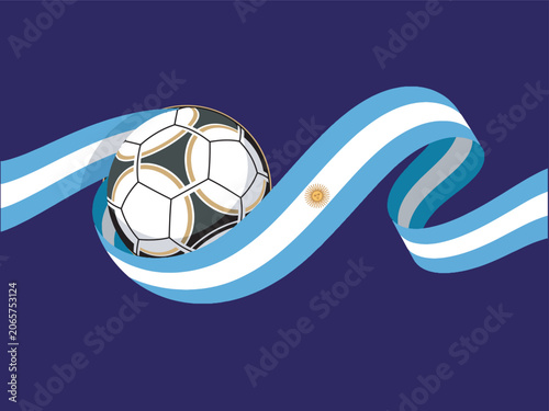 Argentina national soccer team flag banner with gold detailed football on blue background.