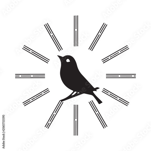 Minimalist bird logo design featuring a radiant sunburst effect in black vector style for creative brand identity projects