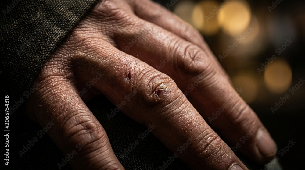 Fototapeta premium Weathered Hands with Visible Scars and Wrinkles