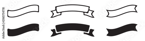 Set of blank ribbon banners in black and white styles perfect for custom labels and graphic design projects