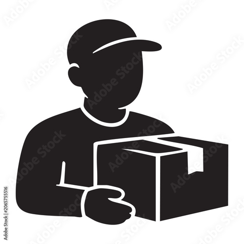 Delivery man holding a box isolated on white background, Vector, illustration
