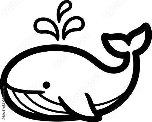 Fotografi Cute whale illustration, simple line art, spouting water, ocean mammal, vector g