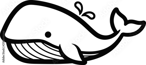 Tableau sur toile Simple black and white line art illustration of a happy whale spouting water