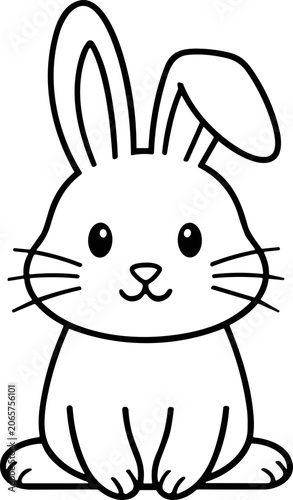 Cute Black and White Rabbit Illustration, Simple Line Art Bunny, Cartoon Animal