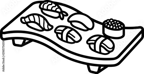 Minimalist Sushi Platter Line Art: A Simple Japanese Food Illustration