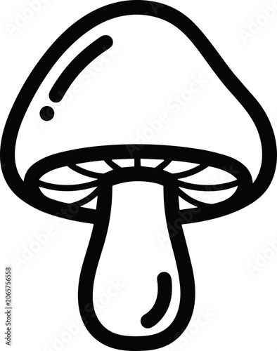 Simple Outline Mushroom Icon - Black and White Line Art Illustration
