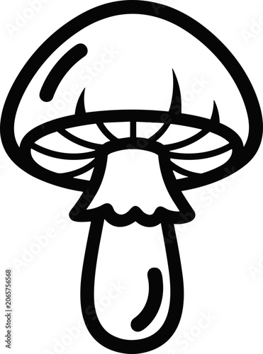 Mushroom illustration, cartoon style, black outline, white background