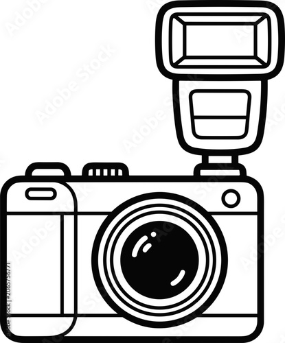 Digital Camera with Pop-up Flash - Minimalist Line Art Icon