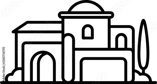 Minimalist Line Art of a Mediterranean House with Arched Windows and Dome