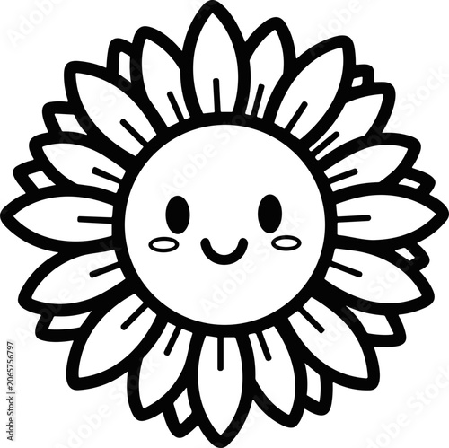 Cute Sunflower Face Outline Drawing Vector Illustration