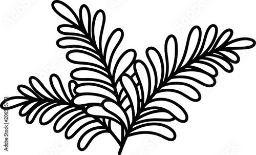 Stylized Fern Frond Outline Vector Illustration