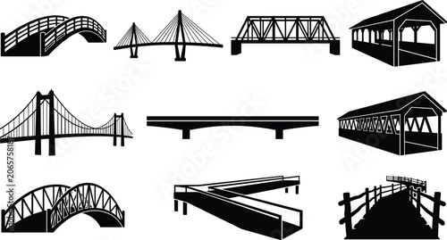 Bild auf Leinwand Bridge Structure Silhouette Collection Featuring Transportation and Architectura