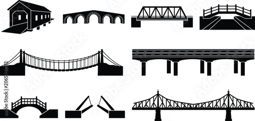 Canvastavla Bridge Structure Silhouette Collection Featuring Historic and Modern Transportat