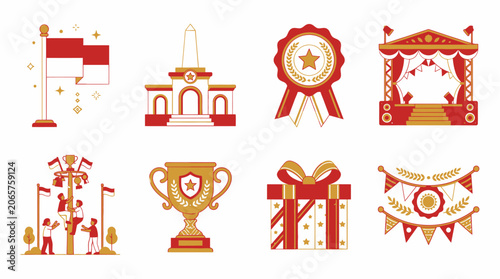 Obraz na plátně Collection of award ribbons and trophies.