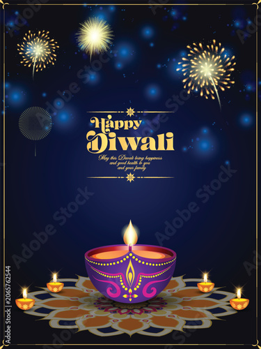 Happy Diwali template with Diya, fireworks sky, can be used in festival invitation, promotion, marketing, greetings, sales banner, Indian festival of light Diwali poster for your design, 