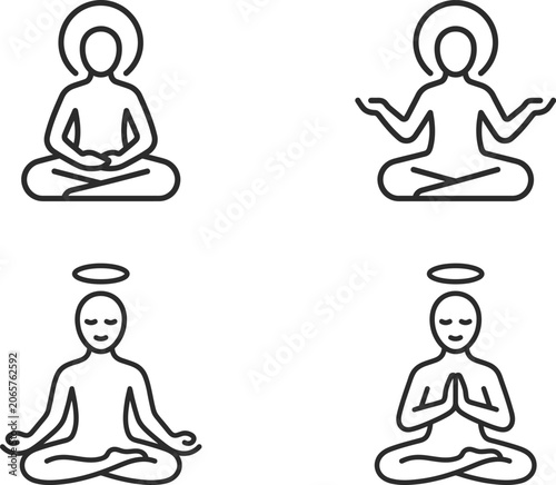 Photos Four meditating figures in different poses with halos