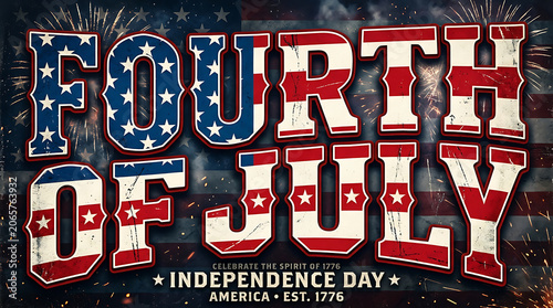 Vintage grunge fourth of july independence day typography design with typography