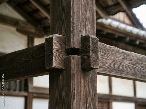 Foto Traditional Japanese Wood Joinery Detail of Temple Beam Structure