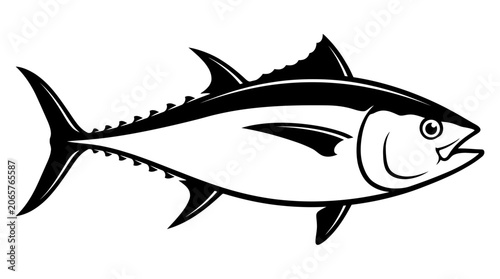 Black and white tuna fish illustration.