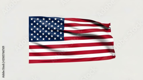 United States flag waves proudly against pristine white background, representing freedom, patriotism, and independence.