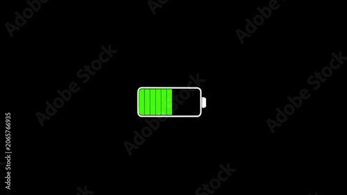 Battery charging animation on black background