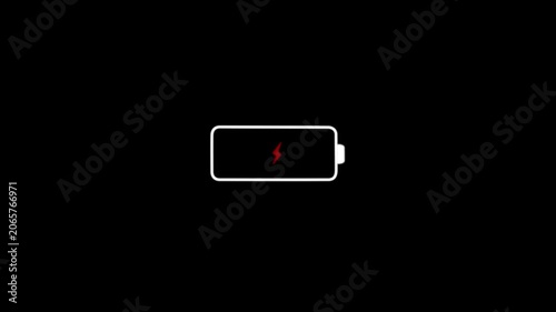 Low battery and Bettery Charging Icon animated on Black background.