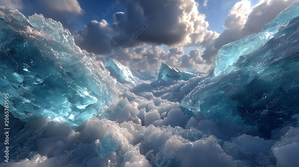 Naklejka premium Transparent iceberg texture with sunlit details illustration