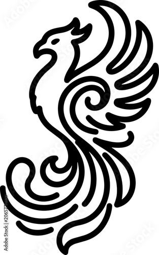 Elegant Phoenix Silhouette with Swirling Tail - Mythical Bird Symbol