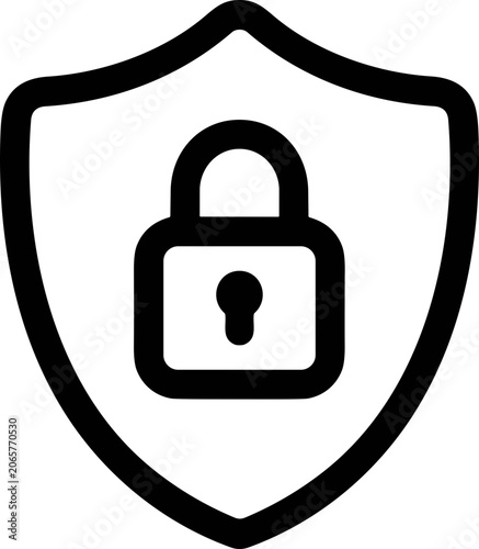 Shield with padlock icon, symbol of security, protection and privacy concept