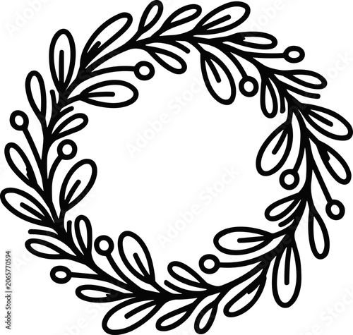 Elegant Outline Wreath with Leaves and Berries