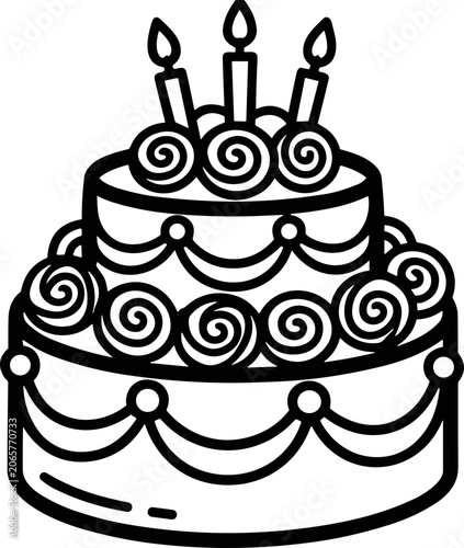 Celebration Cake Icon with Candles - Birthday Party Dessert Vector Art