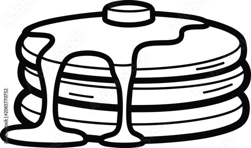 Stack of Pancakes with Syrup Drizzle - Black and White Line Art