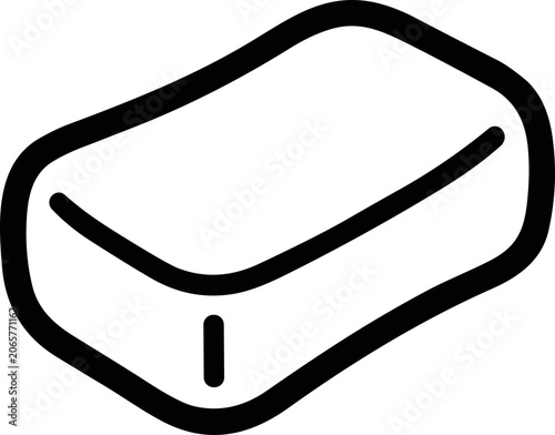 Simple line drawing of a rectangular soap bar with rounded edges, isolated on white.