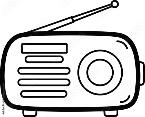 Vintage radio icon, retro audio device, simple line art illustration