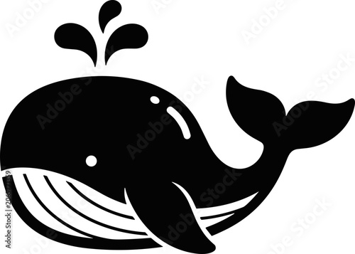 Photos Black whale silhouette spouting water, simple vector illustration