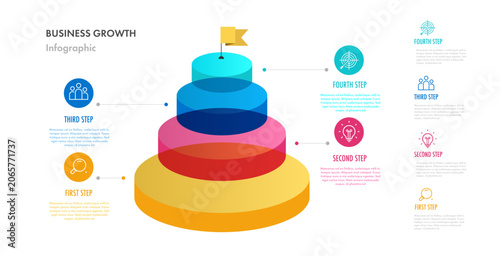Pyramid infographic 4 parts 3d isometric glassmorphism circle for business strategy, timeline process; workflow; start up project, presentation, logic analysis vector
