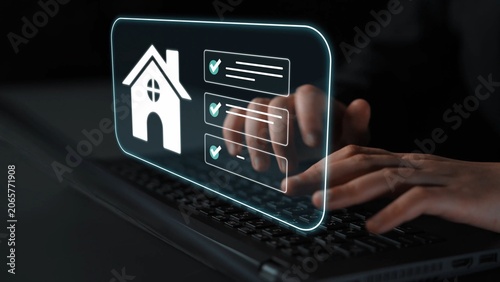 Foto Virtual Home Inspection Process with Digital Checklists and Online House Evaluation in Modern Technology Concept Gluon
