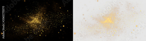 Swirls of yellow and gold particles on a transparent background during a creative design project