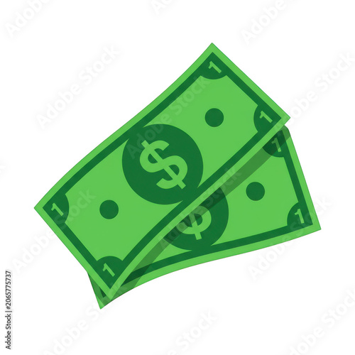 Two green paper dollar bills isolated on a transparent background
