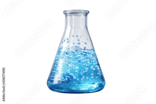 Laboratory Flask with Bubbling Blue Liquid for Chemistry Experiment