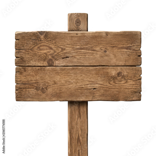 Rustic wooden signpost isolated on transparent background for design