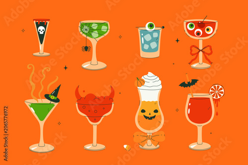 A set of various Halloween cocktails. Vector graphics